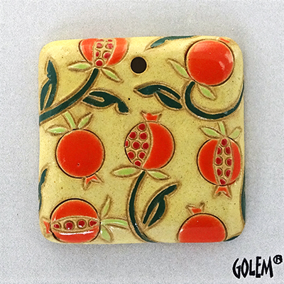 Pomegranates on sand - large square pendant