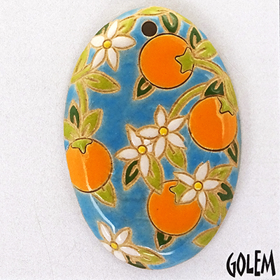 Oranges on blue - large oval pendant