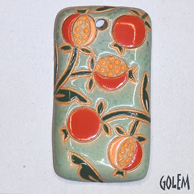 Pomegranates on light green - rectangle pendant