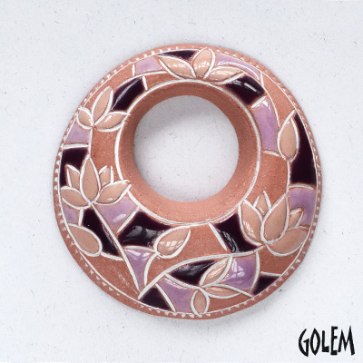 Vitrage flowers, pink clay, off-center donut