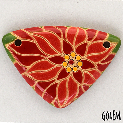 Poinsettia - shield shape pendant, 2 holes