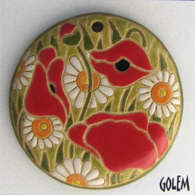 Daisies & Poppies, large round pendant