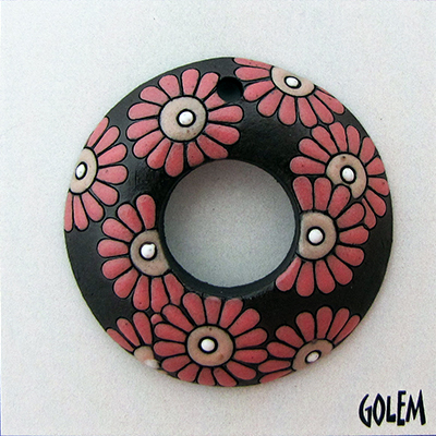 dark donut, pink daisies