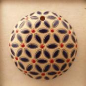 round, dark blue lieves, red dots