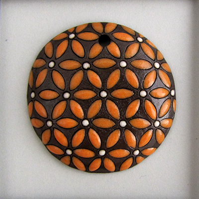 Tree of life, Orange & White on dark clay 