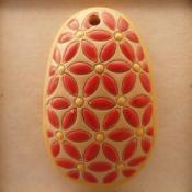 oval, coral lieves, yellow dots