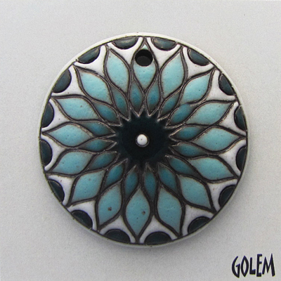 sun design in light & dark blue on terracotta