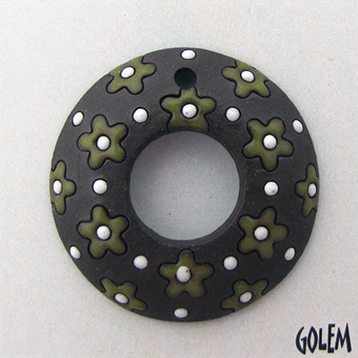 Dark Donut, lime green flowers