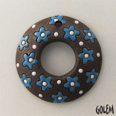 Dark Donut, neon blue flowers