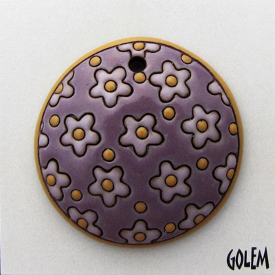 Light purple flowers on dark purple, terracotta