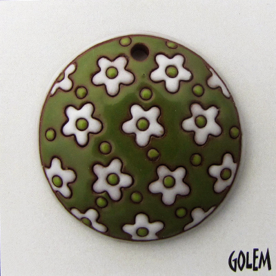 White flowers on green background, terracotta