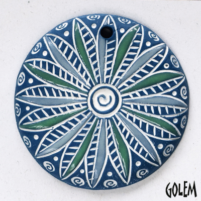 Blue Flower mandala, large round pendant