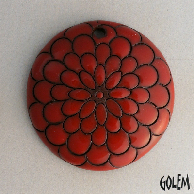 Peacock pattern - Neon red on terracotta clay