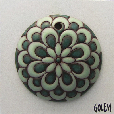 Double Feathers - Light & Dark Green on terracotta