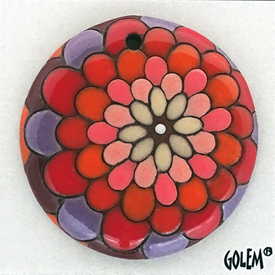 Peacock - hot flame, large round pendant