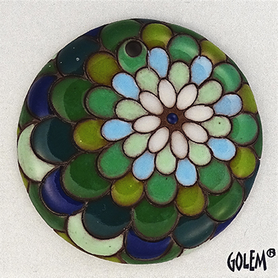 Peacock - cold flame, large round pendant