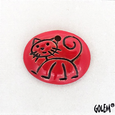 Stick Cat, Red, small oval pendant