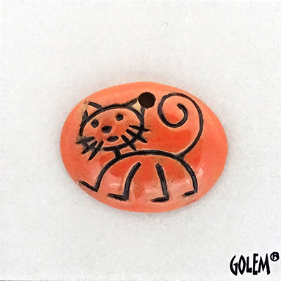 Stick Cat, Tangerine, small oval pendant