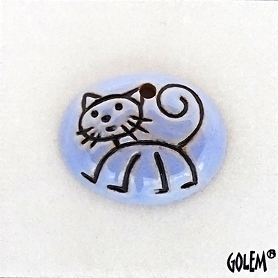 Stick Cat, Light Blue, small oval pendant