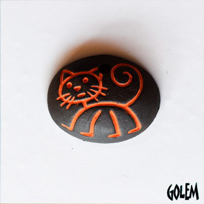 Stick figure cat - orange on dark