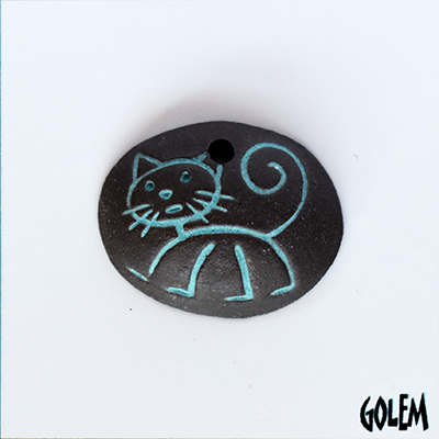 Stick figure cat - turquoise on dark