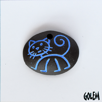Stick figure cat - electric blue on dark