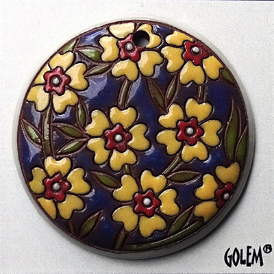 Blooming Hearts - yellow on purple, large round