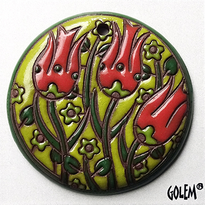 Tulips - Red on Chartreuse, large round