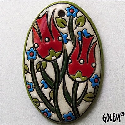 Tulips - red on white, large oval