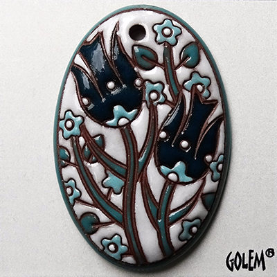 Tulips - Blue on white, large oval