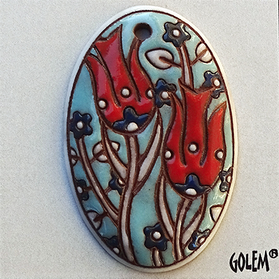Tulips - red on light blue, large oval