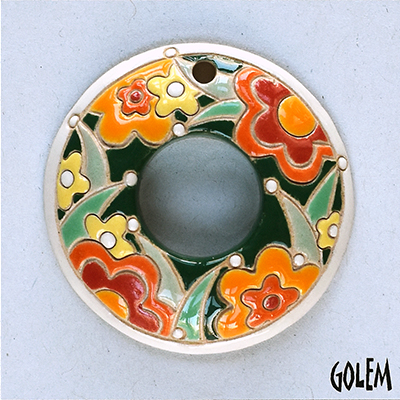 Orange flowers, round donut pendant