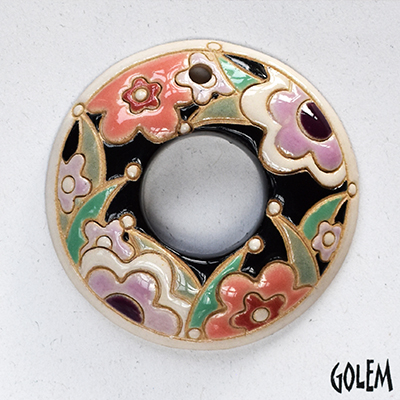 Blue flowers, round donut pendant