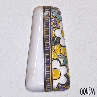 Flowers on white, trapezoid pendant