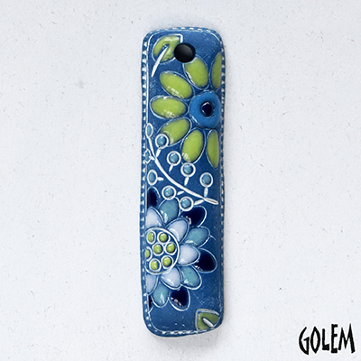 Flowers on blue, rectangle pendant