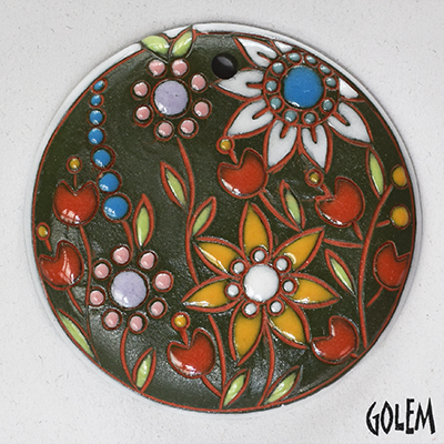 Blooming Flowers on green clay, large round
