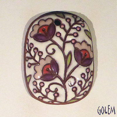 Flowers on white, rounded rectangle pendant