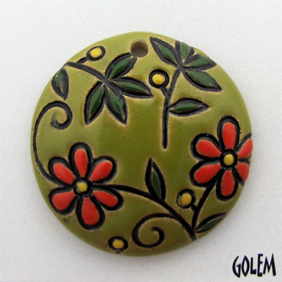 Round, flowers on lime green