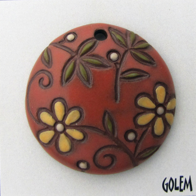 Round pendant, salsa on terracotta