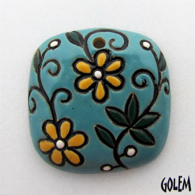 Square, flowers on bright blue