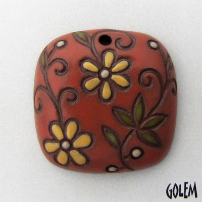 Square pendant, salsa on terracotta