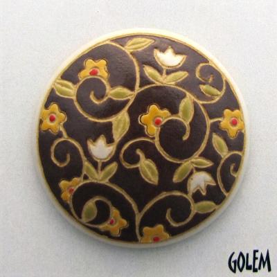 Round, flowers on brown