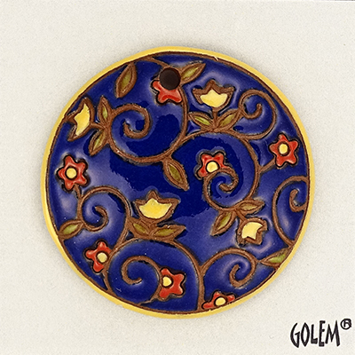 Round, flowers on deep blue