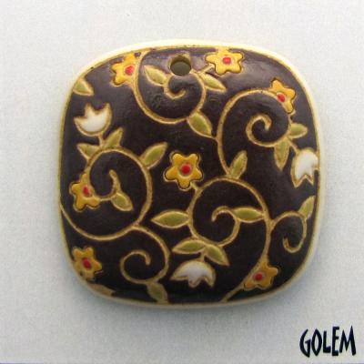 Square, flowers on brown