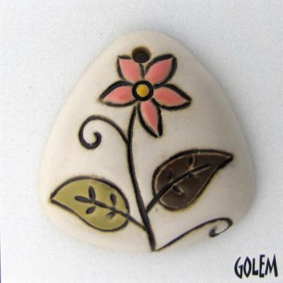 Pink Flower - domed triangle, ivory