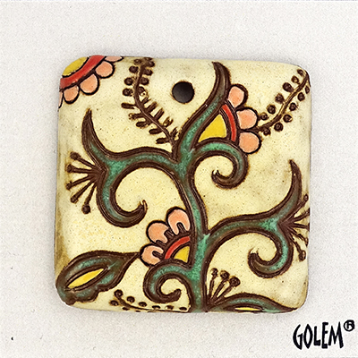 Cotton Blossoms - square pendant, Ivory