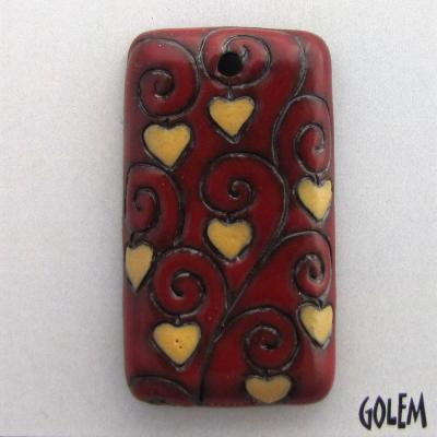 yellow hearts on red