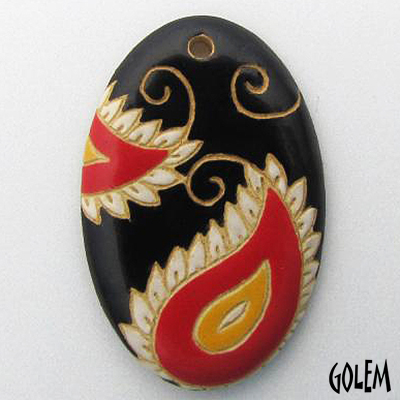 Paisley, large oval, black/red