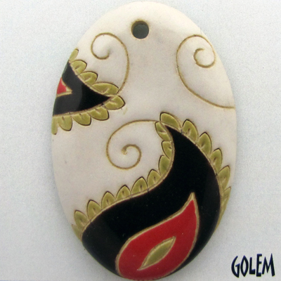 Paisley, large oval, creme & dark brown