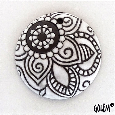 Paisley, round, white on dark